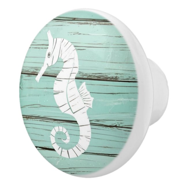 Aqua Blue Seepferd Imitats Holzklammer Keramikknauf (Rechts)