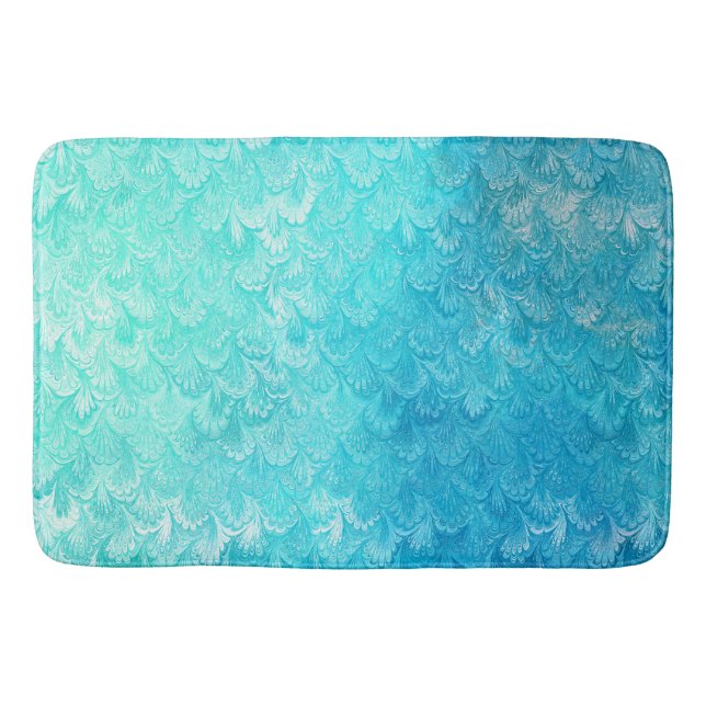 Aqua Blue Shiny Sea Muschel Meerjungfrau Fischskal Badematte (Vorderseite)