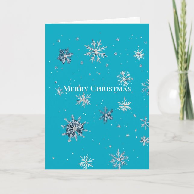 Aqua Blue Silver White Christmas Snowflakes Karte (Vorderseite)