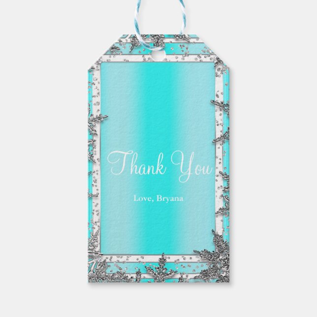 Aqua Blue & Silver Winter Schneeflocken Elegantes  Geschenkanhänger (Vorderseite)