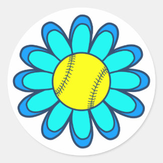 Aqua Blue Softball Girl Runder Aufkleber