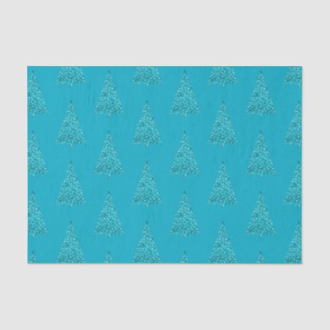 Aqua Blue Sparkle Christmas Tree Seidenpapier (Vorderseite)