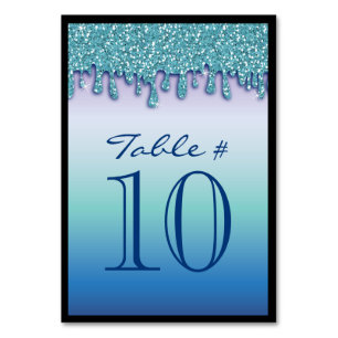 Aqua Blue Sparkle Drippy Numéro de table Siège
