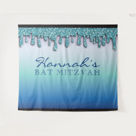 Aqua Blue Sparkle Drippy Tropfen Bat Mitzvah Hinte Wandteppich