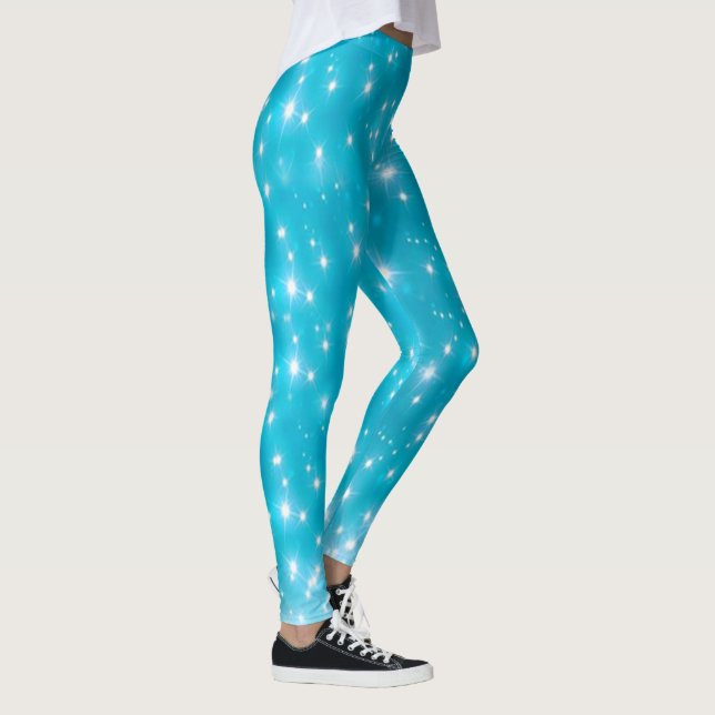 Aqua Blue Sparkle Imitats Glitzer Leggings (Rechts)