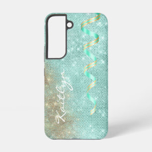 Aqua Blue Sparkle Ribbon Glam Samsung Galaxy Hülle