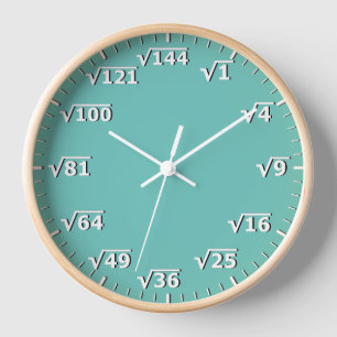 Aqua Blue Square Root Clock Mathematik Mathe Clock Uhr