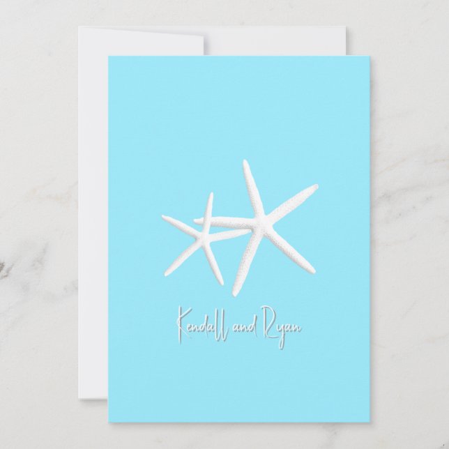 Aqua Blue Starfish Beach Invitations de mariage (Devant)