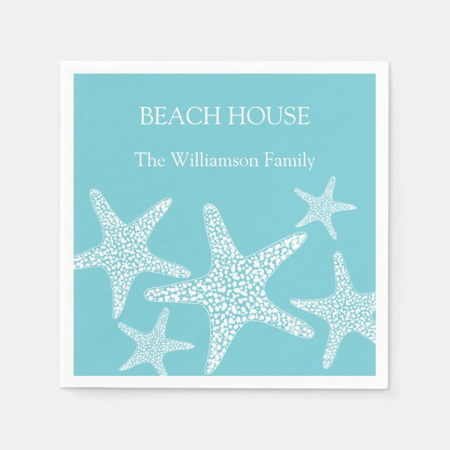 Aqua Blue Starfish Coastal Beach House Family Serviette (Vorderseite)