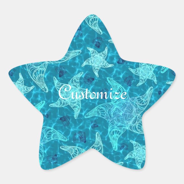 Aqua Blue Starfish Muster Stickers (Vorderseite)