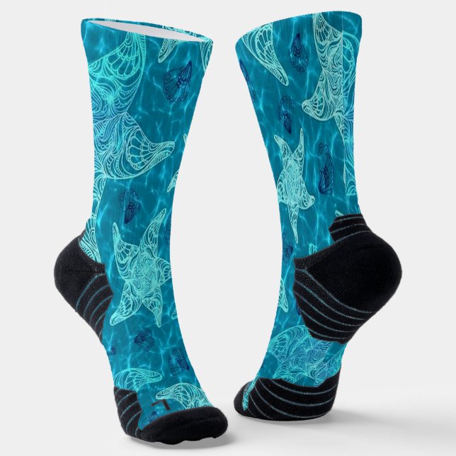 Aqua Blue Starfish Pattern Socken (Gewinkelt)