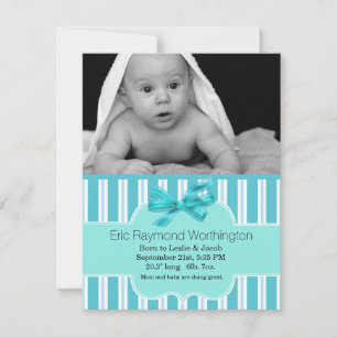 Aqua Blue Stripe Baby Boy Foto Geburtsankündigung Ankündigung