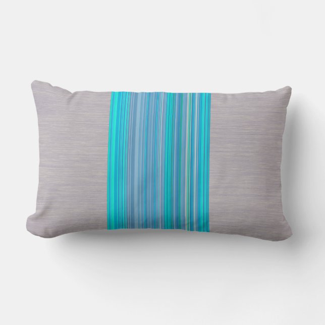 Aqua Blue Striping Muster auf Silbergrau Lendenkissen (Vorderseite)