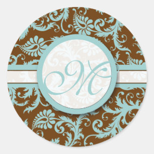 Aqua Blue sur les Autocollants Mariage damassé Bro