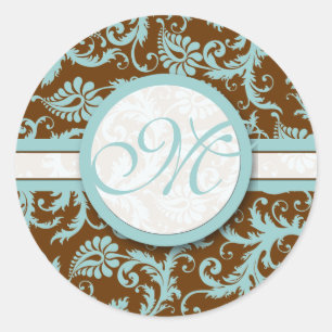Aqua Blue sur les Autocollants Mariage damassé Bro