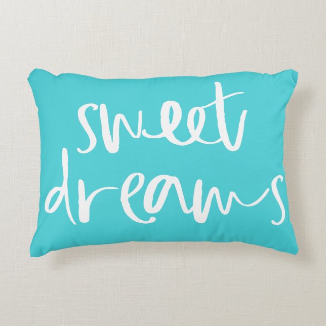 Aqua Blue Sweet Dreams Handschrift Kissen (Vorderseite)