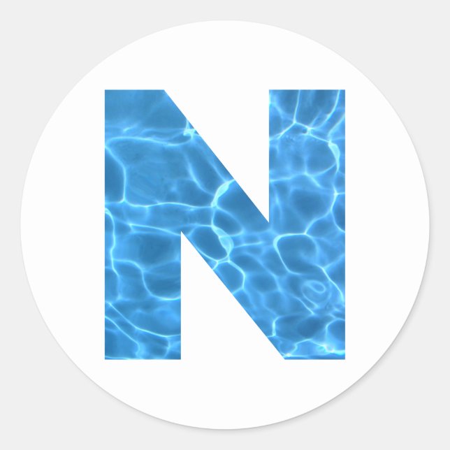 Aqua Blue Swimming Pool Foto Monogram N Runder Aufkleber (Vorderseite)