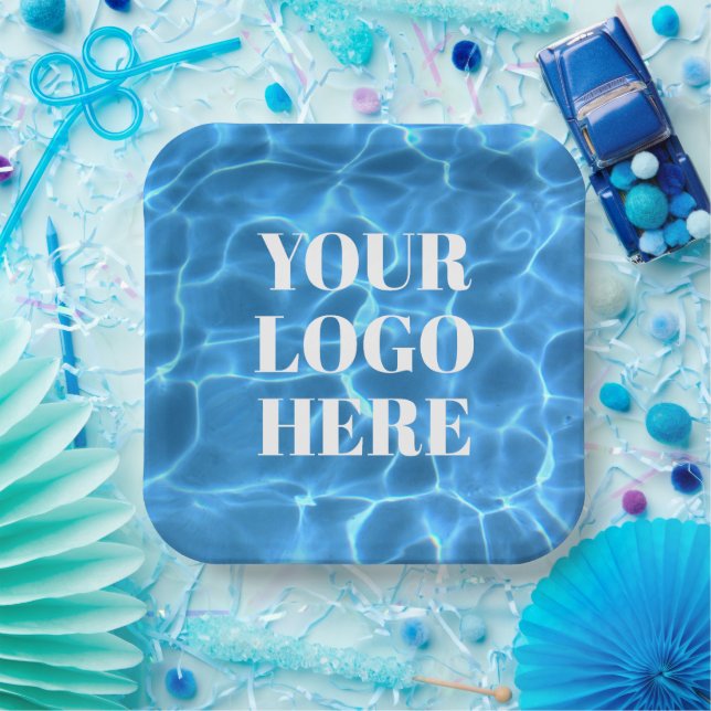 Aqua Blue Swimming Pool Photo for Your Logo Pappteller (Party)