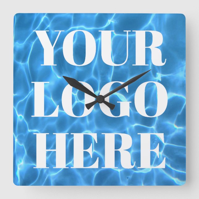 Aqua Blue Swimming Pool Photo for Your Logo Quadratische Wanduhr (Vorderseite)