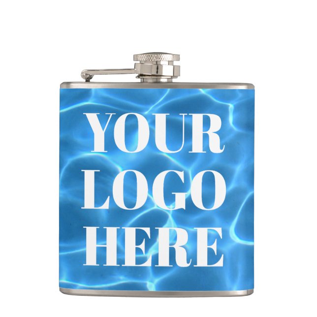 Aqua Blue Swimming Pool Photo Logo Flachmann (Vorderseite)