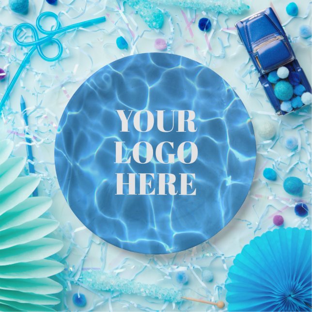 Aqua Blue Swimming Pool Photo Logo Pappteller (Party)