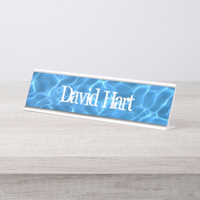 Aqua Blue Swimming Pool Photo Schreibtischnamensplakette (Vorderseite )