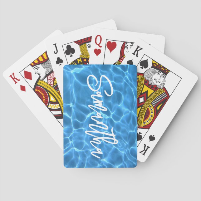 Aqua Blue Swimming Pool Pinselschrift Personalisie Spielkarten (Rückseite)