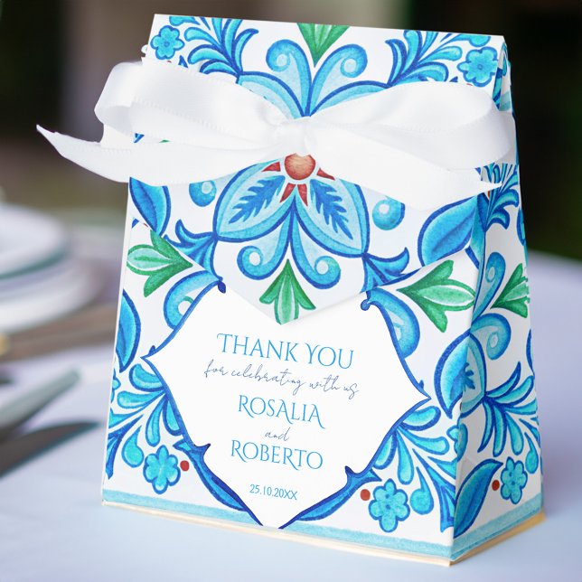 Aqua Blue Talavera Fliesen mit Monogramm Hochzeit Geschenkschachtel (Aqua Blue Talavera tiles monogrammed wedding Favor Boxes Mexican fiesta wedding favors customized)