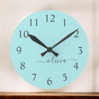 Aqua Blue Teal Modern Script Girly Monogram Name