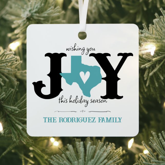Aqua Blue Texas JOY Foto Holiday Ornament Aus Metall (InSitu)