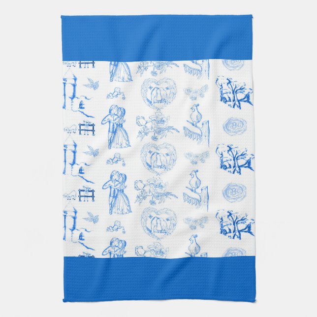 Aqua Blue Toile Américain MoJo Serviette de cuisin (Vertical)