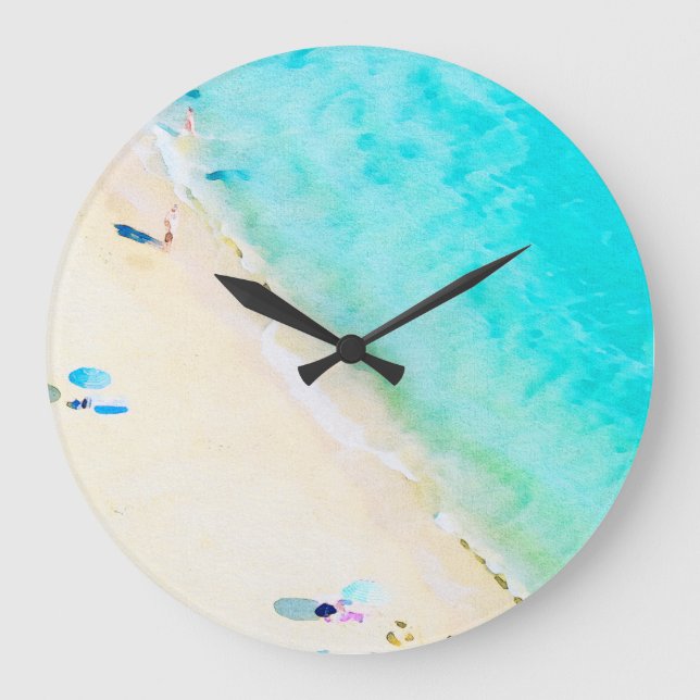 Aqua Blue Tropical Beach Große Wanduhr (Vorderseite)