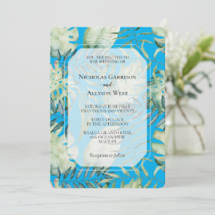Aqua Blue Tropical Green Blätter Wedding Einladung