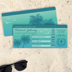 Aqua Blue Tropical Imitats Boarding Pass Einladung