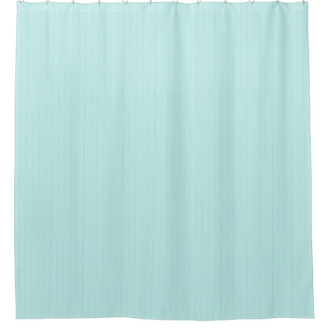 Aqua Blue Türkis Aquamarin Weiß Zickzack Duschvorhang (Vorderseite)