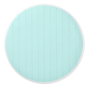 Aqua Blue Türkis Aquamarin Weiß Zickzack Keramikknauf