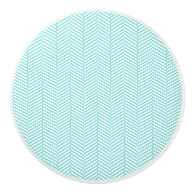 Aqua Blue Türkis Aquamarin Weiß Zickzack Keramikknauf (Vorderseite)
