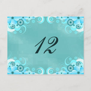 Aqua Blue Turquoise Floral Tableau Numéro Cartes