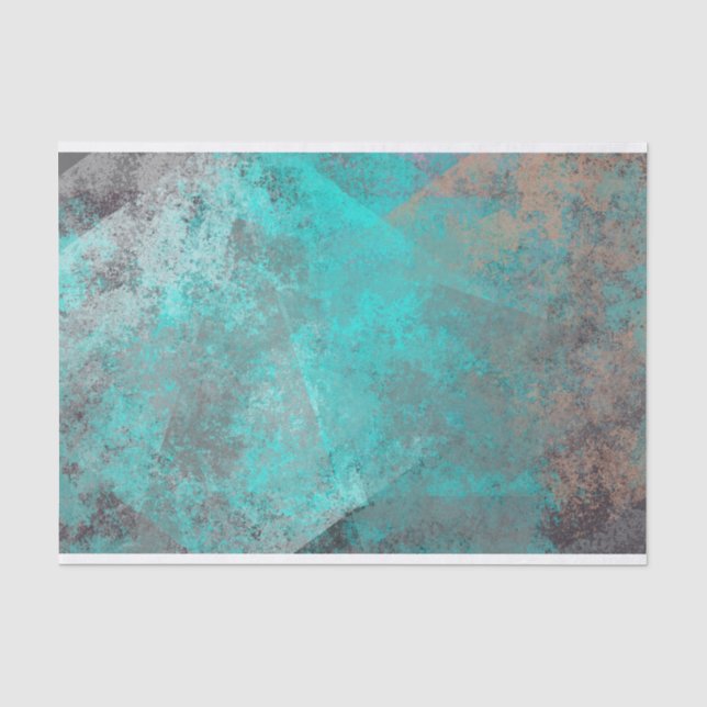 Aqua Blue Turquoise N Gray Distressed Abstrakt Seidenpapier (Vorderseite)
