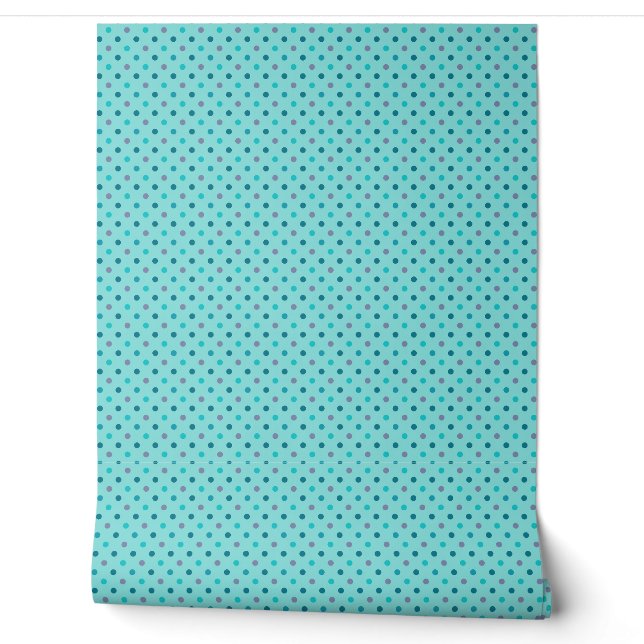 Aqua Blue Turquoise Purple Polka Dot Wallpaper Tapete (Abrollen)
