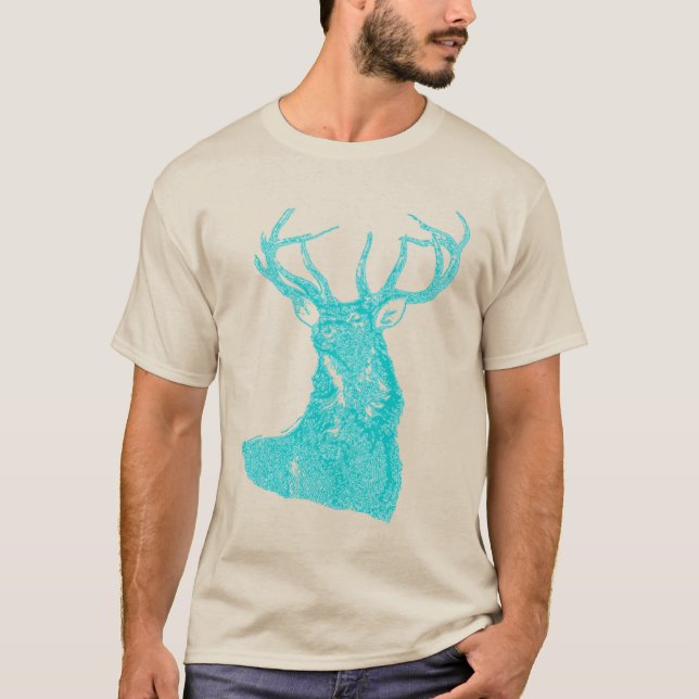 Aqua Blue Turquoise Rustic Deer Buck Wildlife T-Shirt (Vorderseite)