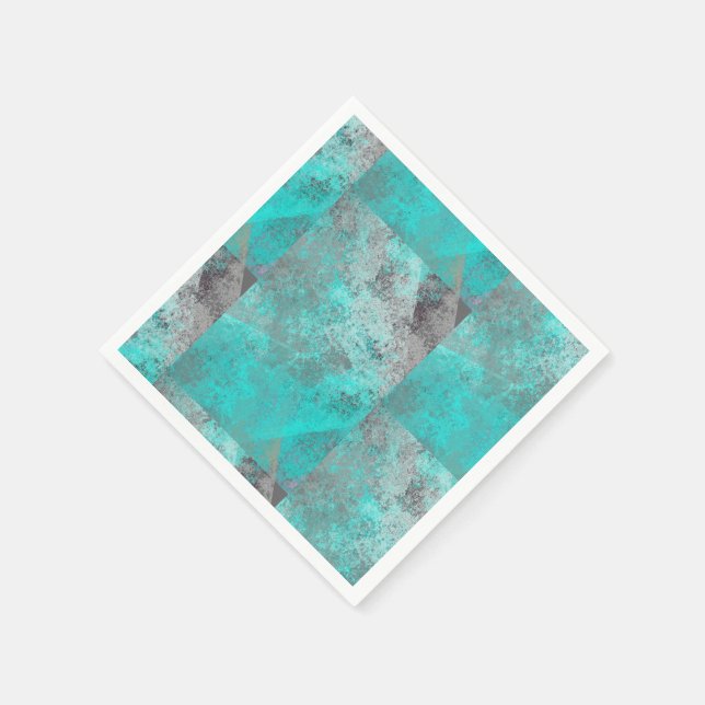 Aqua Blue Turquoise und Grau Abstrakt Serviette (Ecke)