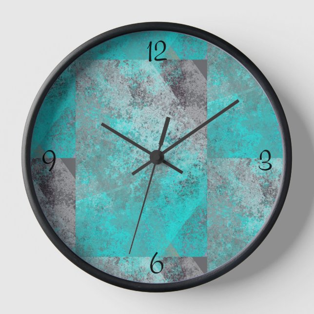 Aqua Blue Turquoise und Grau gestört Uhr (Vorderseite)