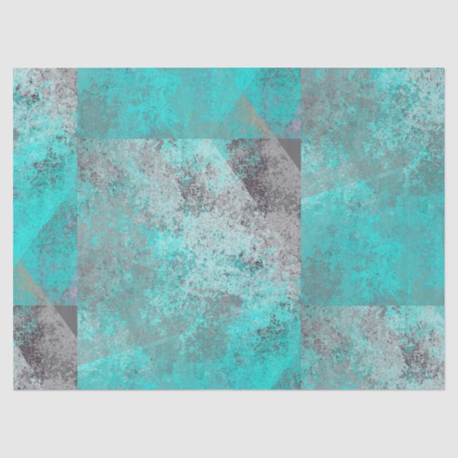 Aqua Blue Turquoise und Gray Modern gestört Seidenpapier (Vorderseite)