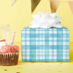 Aqua Blue und Aquamarines Wasserfarben Tartan Kari Geschenkpapier