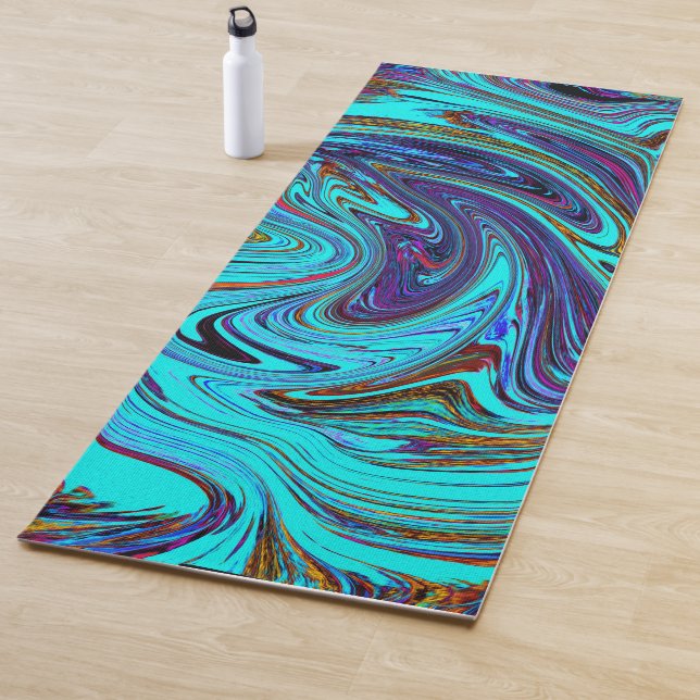 Aqua Blue und Black Groovy Abstraktes Retro Kunst, Yogamatte (Beispiel)