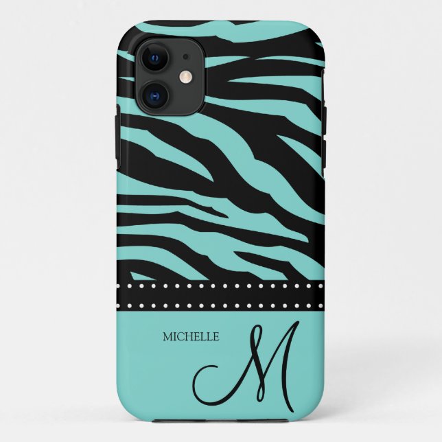 Aqua Blue und Black Zebra Muster Case-Mate iPhone Hülle (Rückseite)