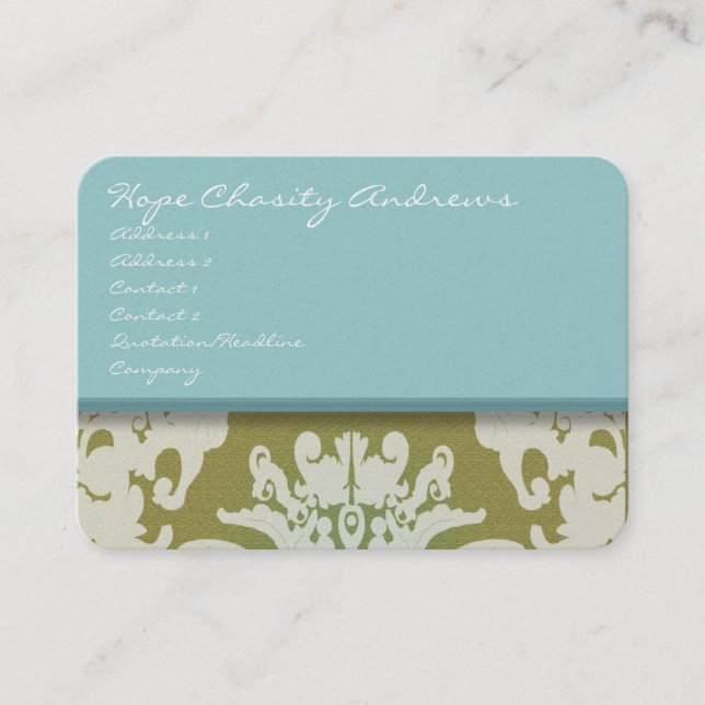 Aqua Blue und Gold Damask Floral - Visitenkarte (Vorderseite)