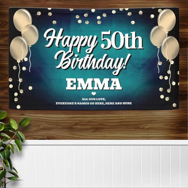 Aqua Blue und Gold Happy Birthday Banner (Von Creator hochgeladen)