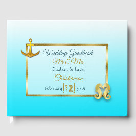 Aqua Blue und Gold Heart Wedbook Gästebuch